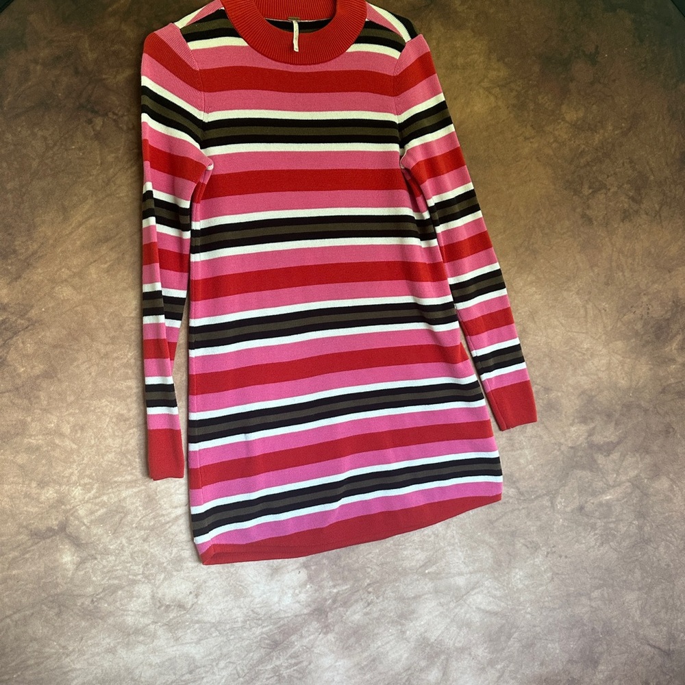Free People Striped Long Sleeve Dress - Red, Pink, Black, White